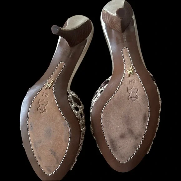 J. Vincent Cream Metallic Silver Woven Mule Heels – Size 8 - Picture 6 of 6